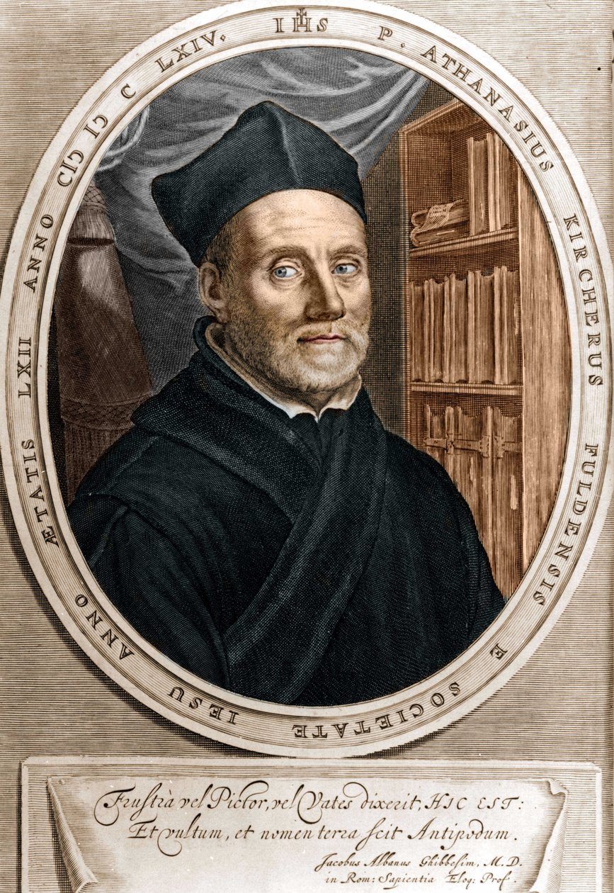 Portrait of Athanasius Kircher, Jesuit, Orientalist and German scholar - Engraving 18th century by Unknown artist