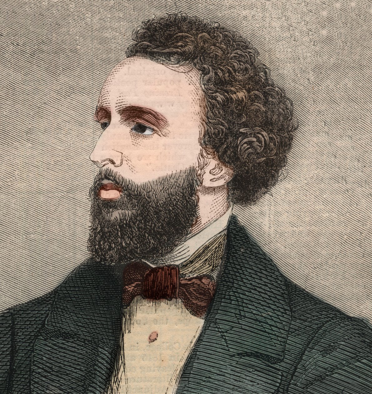 Portrait of Bayard Taylor, American poet. Engraving in 