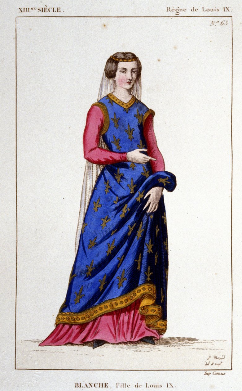 Portrait of Blanche (1252 - 1320), daughter of Louis IX (Saint Louis), wife of Alfonso X, king of Castile. Engraving from 1830 by Unknown artist
