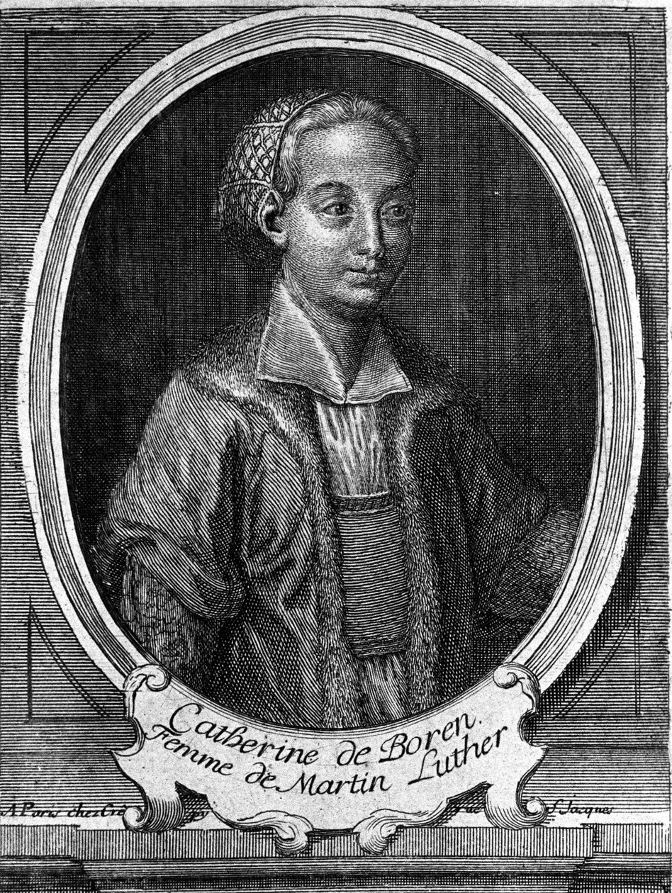 Portrait of Catherine de Bore (Katharina von Bora) (1499-1552), wife of Martin Luther. Engraving of the 18th century by Unknown artist