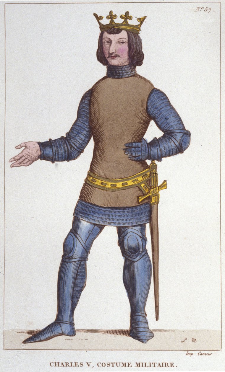 Portrait of Charles V the Wise in Military Costume (1338 - 1380). Engraving from 1830 by Unknown artist