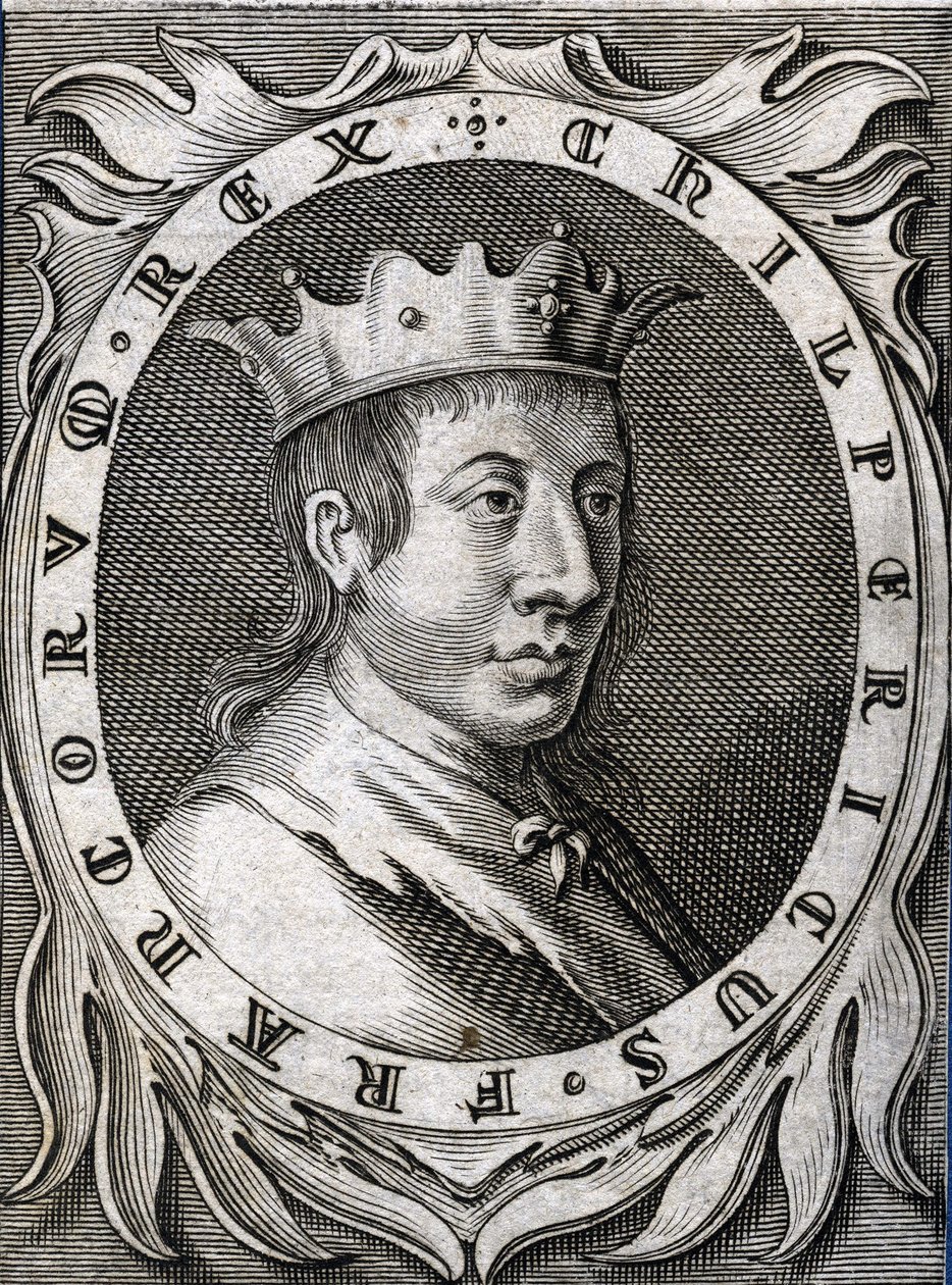 Portrait of Chilperic II (c. 670 - 721), King of Neustria. 18th century engraving. by Unknown artist