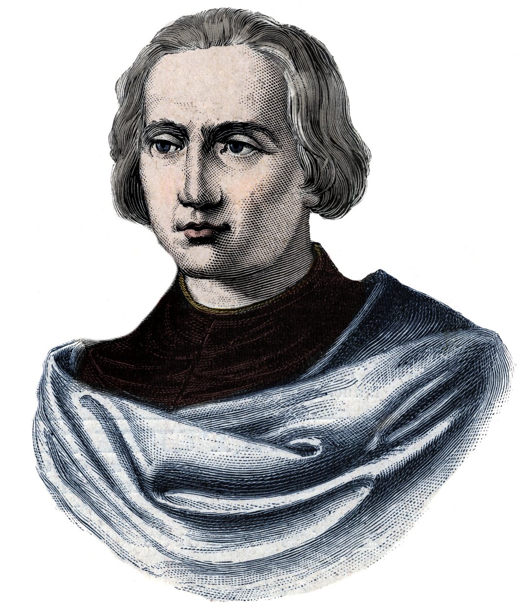 Portrait of Christopher Columbus (1451-1506) - Engraving of the 19th century by Unknown artist
