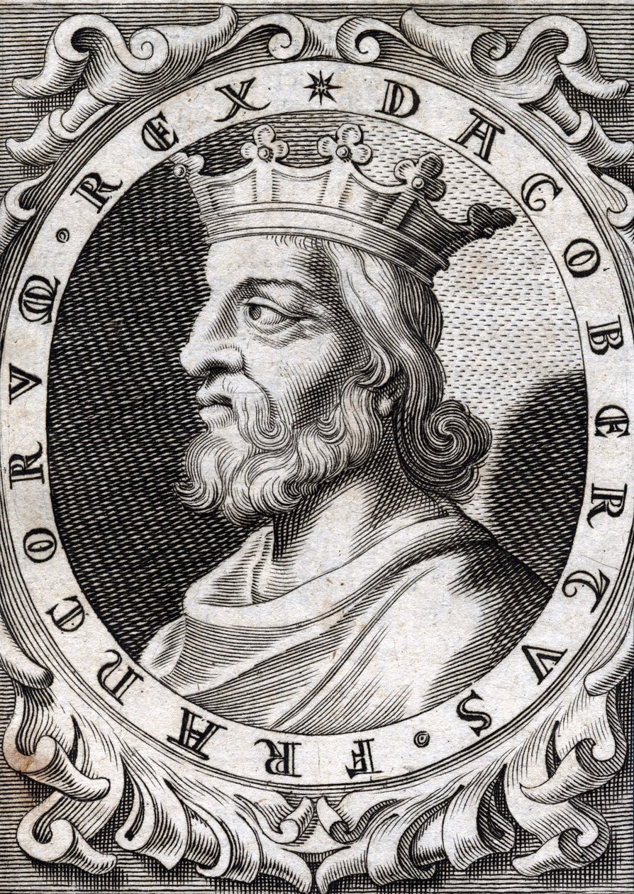 Portrait of Dagobert I (? - 639), king of the Franks, Dynasty of the Merovingians. Engraving of the 18th century by Unknown artist