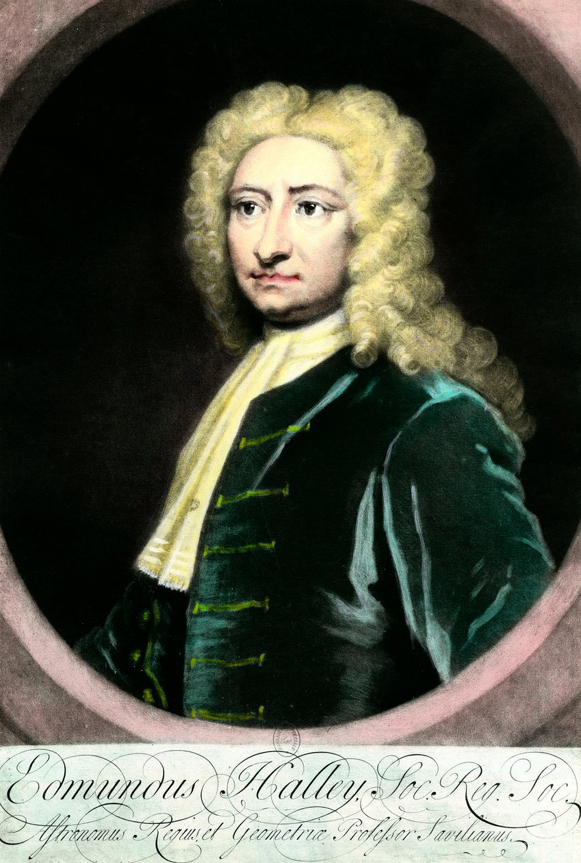 Portrait of Edmund Halley, British astronomer. Engraving of the 18th century Private Collection by Unknown artist