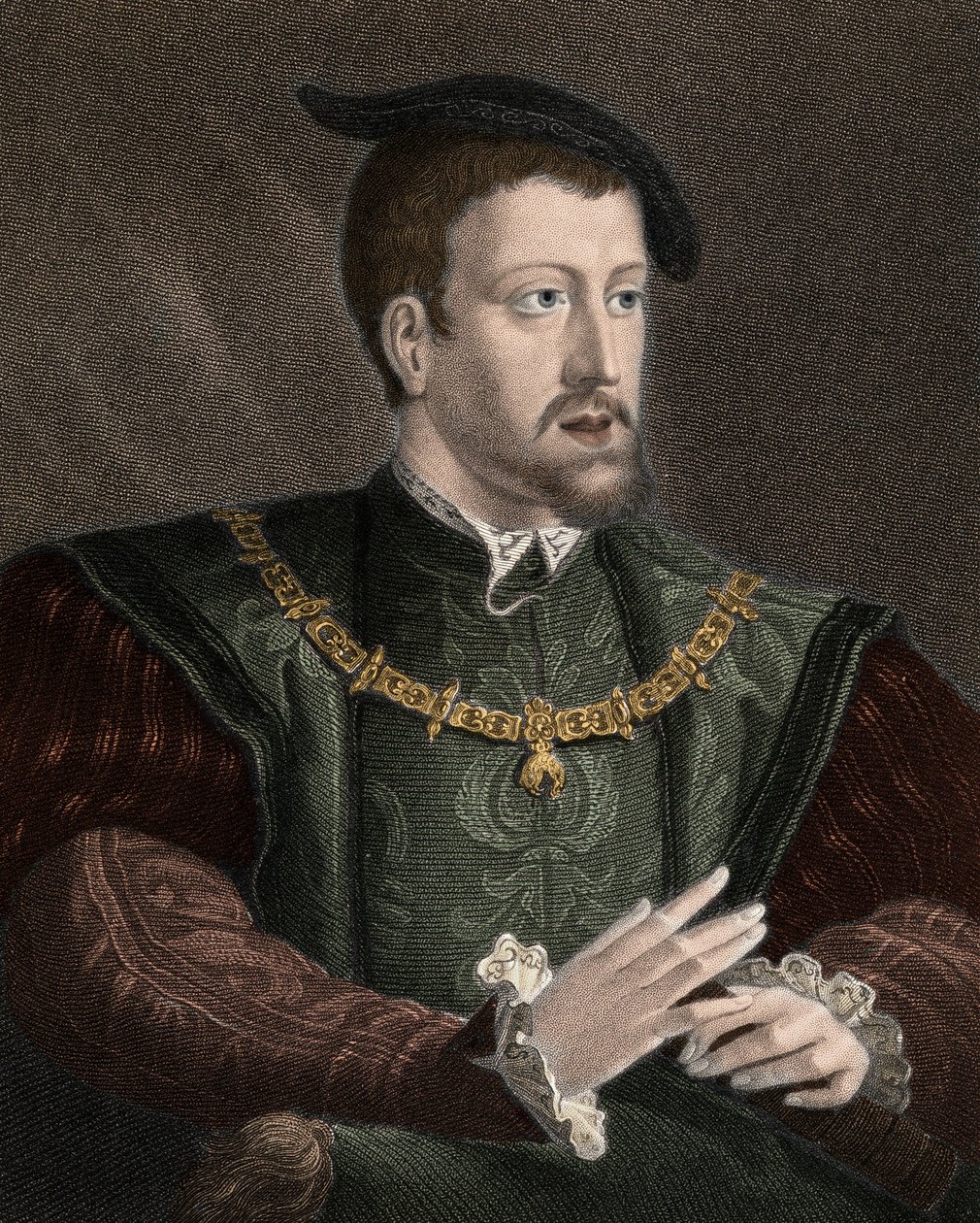 Portrait of Emperor Charles V (1500-1558) with the Necklace of the Order of the Golden Fleece (engraving) by Unknown artist