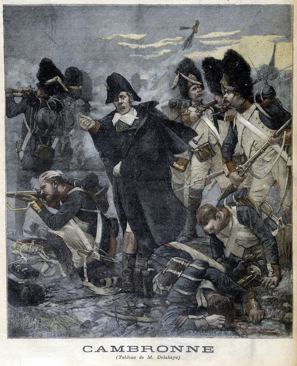 Portrait of General Cambronne (1770 - 1842) during a battle. Illustration of 