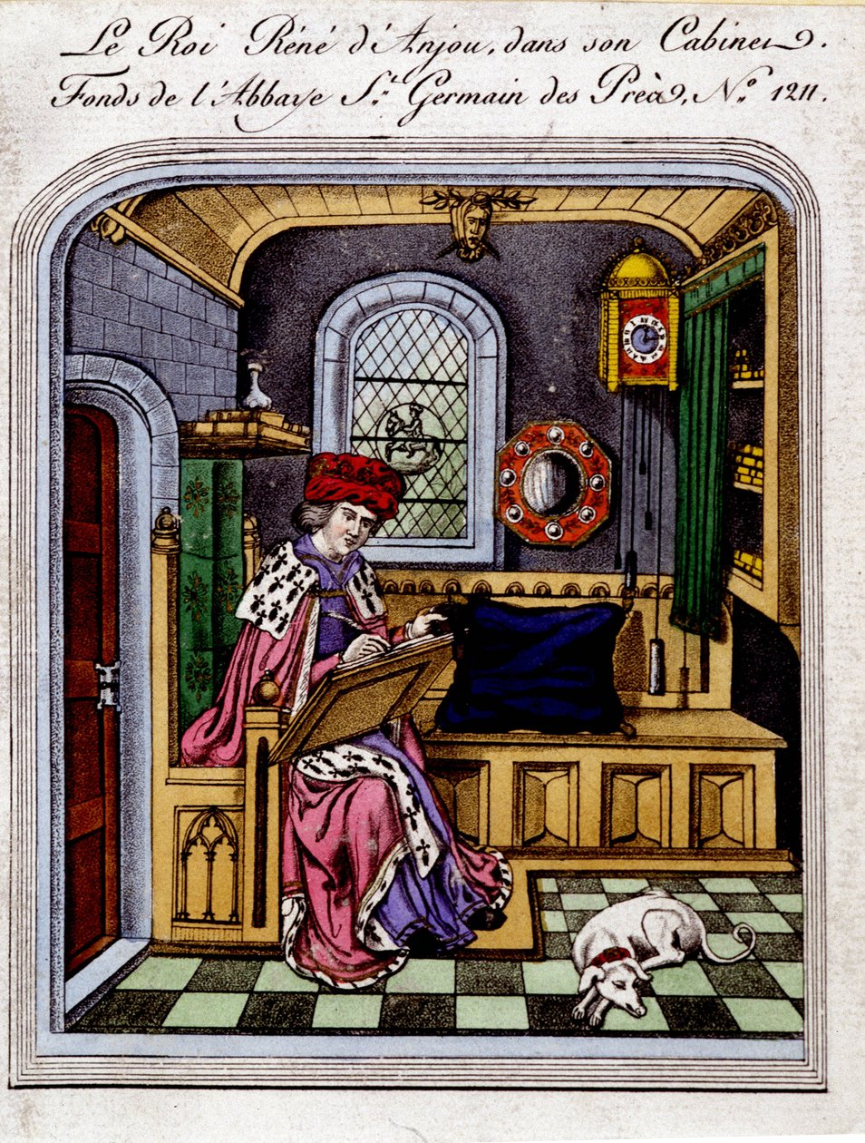 Portrait of King Rene of Anjou (1409-1480), Also Called Rene I of Naples or Rene of Sicily, in His Cabinet - Engraving After a Miniature by Unknown artist