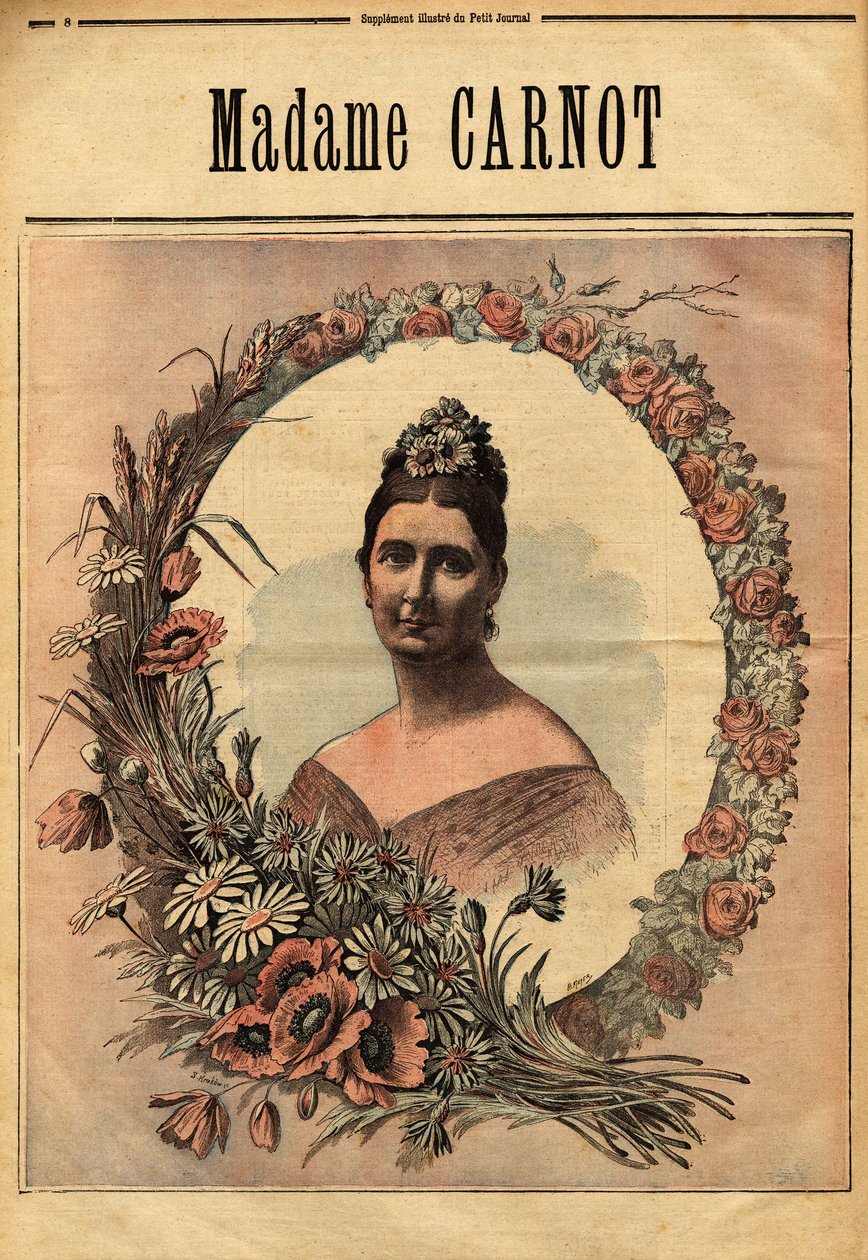 Portrait of Madame Cecile Dupont-White (1841-1898), married in 1863 Sadi Carnot (1837-1894) president of the French republic from 1887 to 1894. Engraving in 