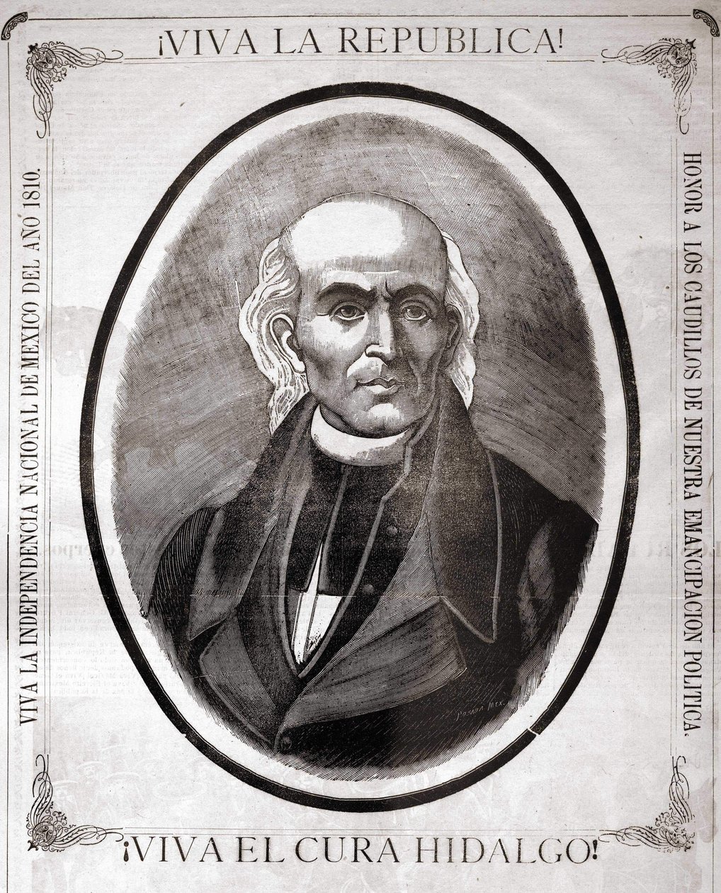 Portrait of Miguel Hidalgo y Costilla, Mexican Priest (in 1810 He Proclaimed the Independence of His Country). Engraving Made to His Honour at the End of the 19th Century by Unknown artist