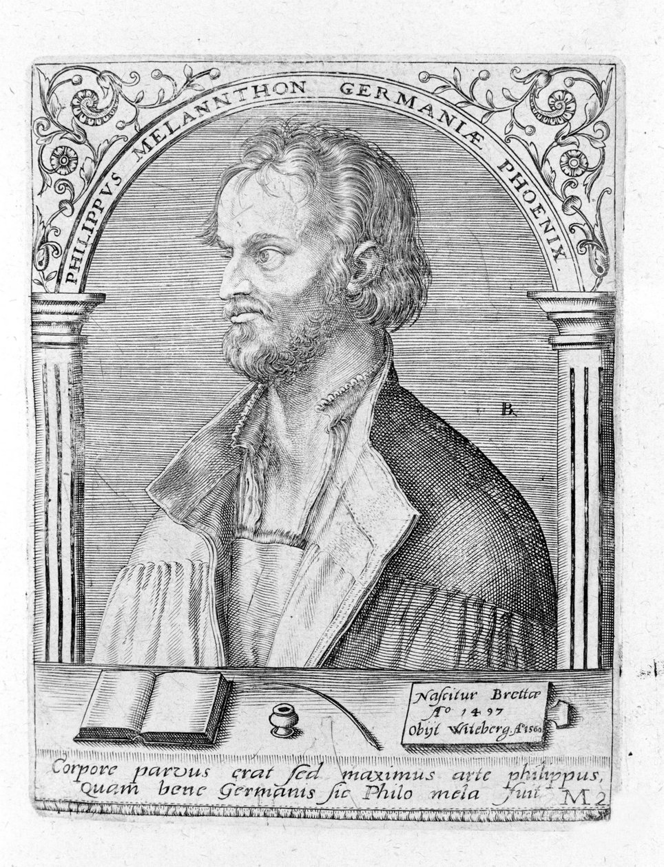 Portrait of Philipp Melanchthon (1497 - 1560), German religious reformer. Engraving by Unknown artist