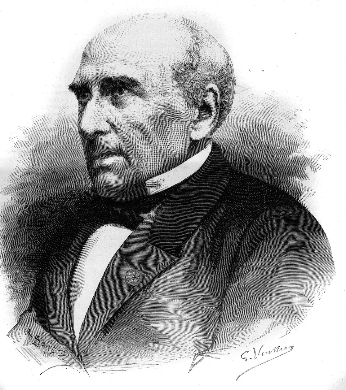 Portrait of Pierre Guillaume Frederic Le Play, French engineer and sociologist. Engraving In 