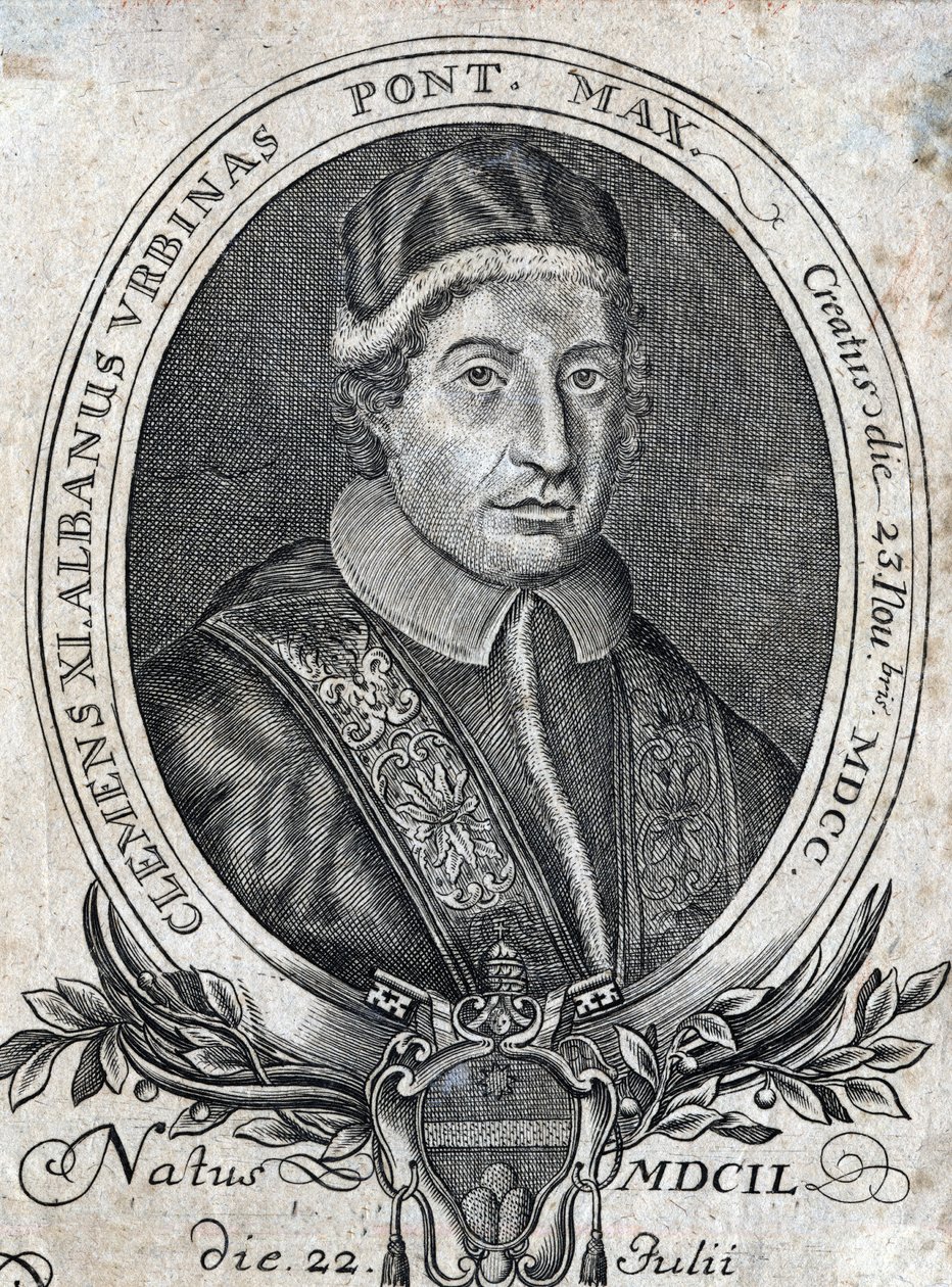Portrait of Pope Clement XI (Gianfrancesco Albani) (1649 - 1721), 241st Pope. 18th century engraving by Unknown artist