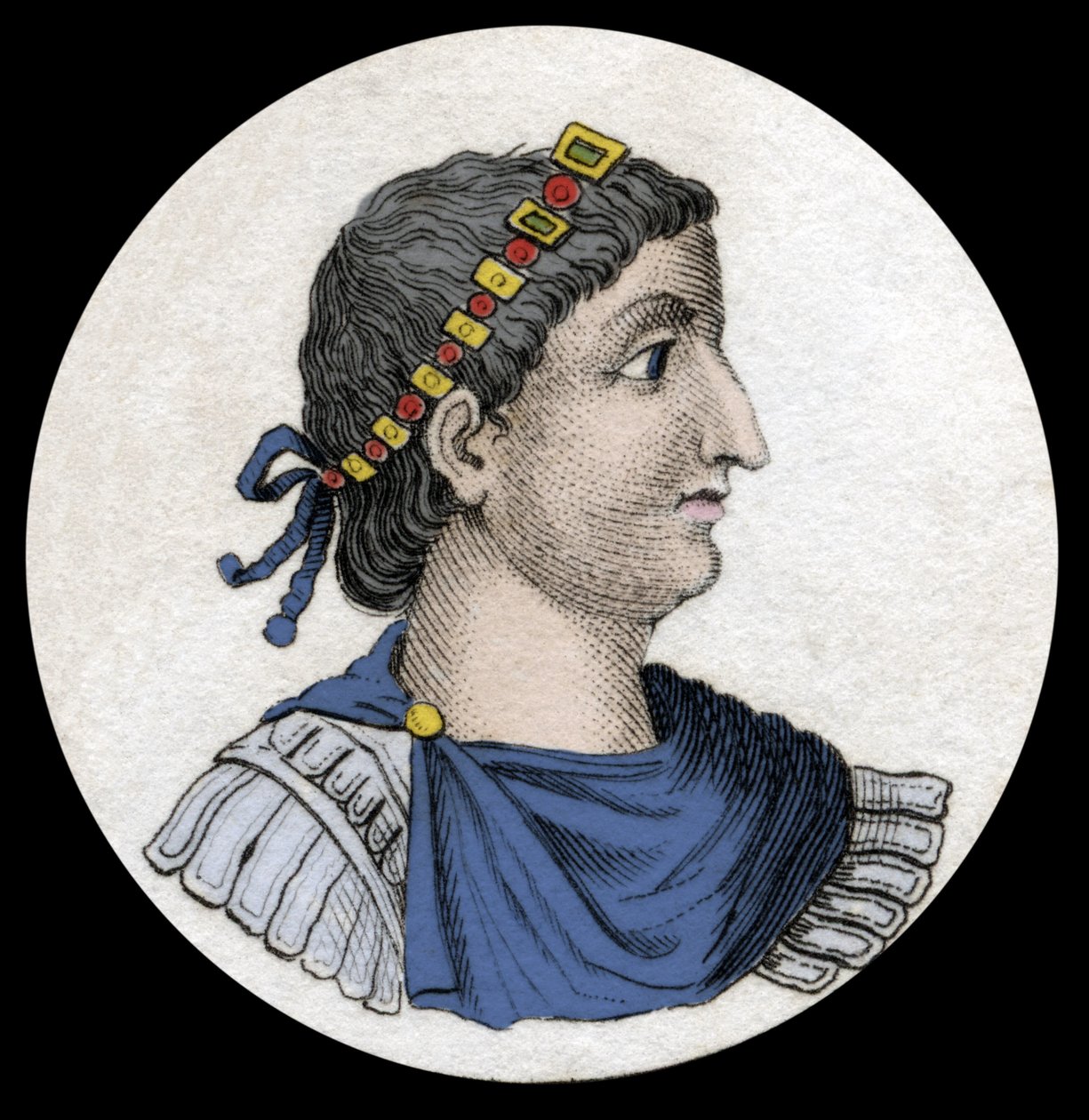 Portrait of Theodosius I (Flavius Theodosius) (347-395), Roman Emperor, Engraving of the 19th Century by Unknown artist