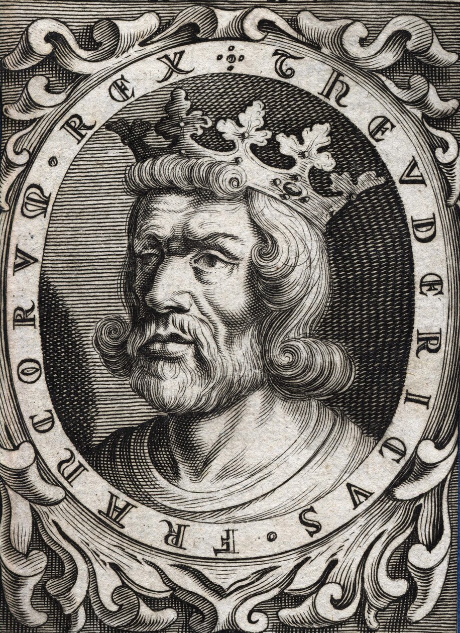 Portrait of Thierry I (? - 533), King of Austrasia. 18th century engraving by Unknown artist