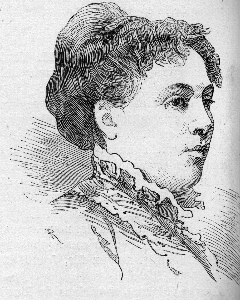 Portrait of Zelia Provost Ponsin, French comedian, member of the Comedie Francaise from 1860 to 1880. Engraving in Le Monde Illustré n°1168 of 16 August 1879 by Unknown artist