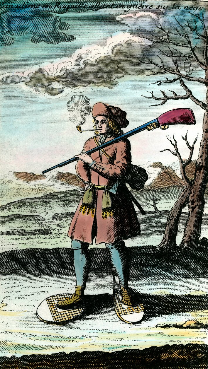 Portrait of a Canadian in snowshoes on the snow going to war by Unknown artist