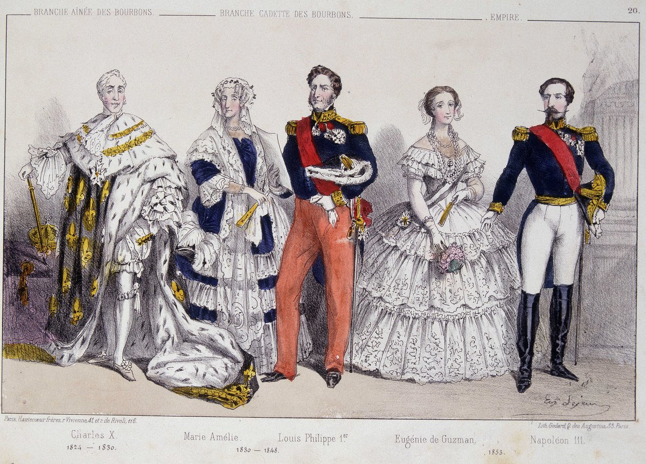 Portrait of the Bourbons: Charles X, Marie Amelie, Louis Philippe I, Eugenie de Guzman and Napoleon III by Unknown artist