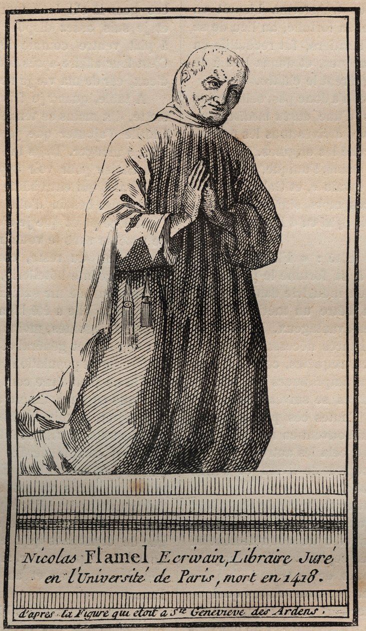 Portrait of the French alchemist Nicolas Flamel (1330-1418) - Engraving - Portrait of English alchemist Nicolas Flamel - Engraving Private collection by Unknown artist