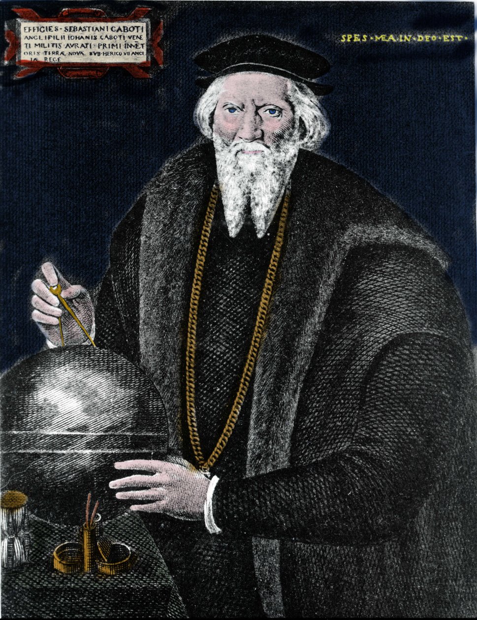 Portrait of the navigator Sebastiano Caboto (Sebastien Cabot) (1476 - 1557), who with his father discovered Labrador and Newfoundland. Engraving by Unknown artist
