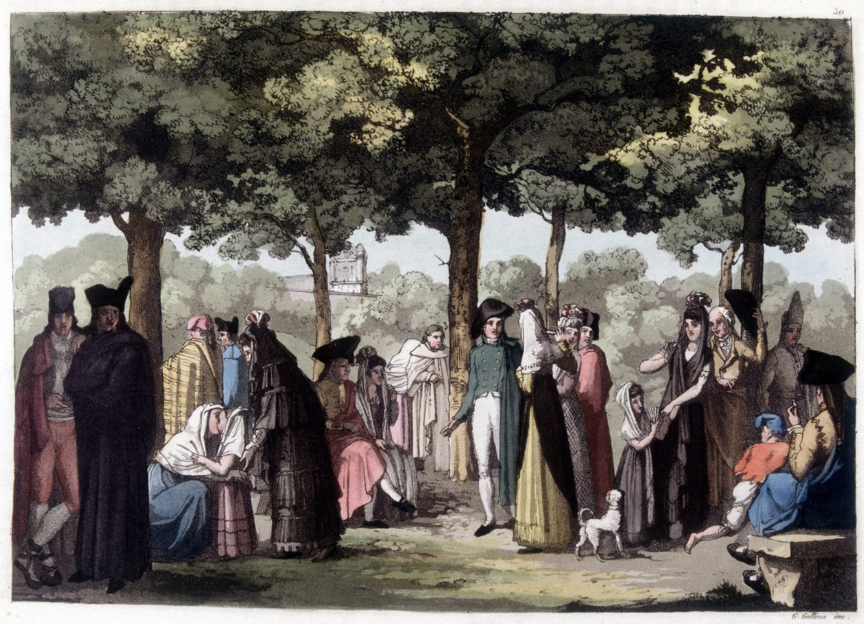 Promenade of the Esplanade in Barcelona. 19th Century Lithography by Unknown artist