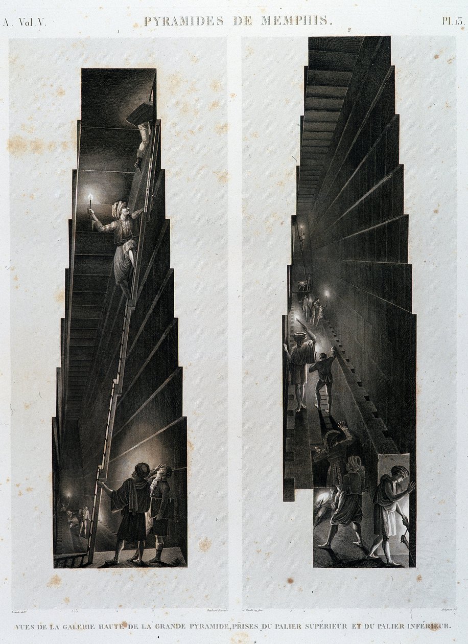 Pyramids of Memphis: view of the upper gallery of the Great Pyramid, taken from the upper and lower bearing - in “Description of Egypt”, Imperial Editions by Unknown artist