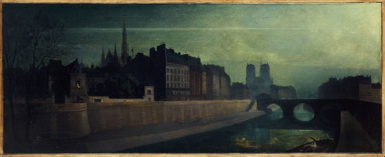 Quai des Orfèvres, Pont Saint-Michel, Notre-Dame, circa 1860; night effect, present-day 1st and 4th arrondissements, between 1855 and 1865 by Unknown artist