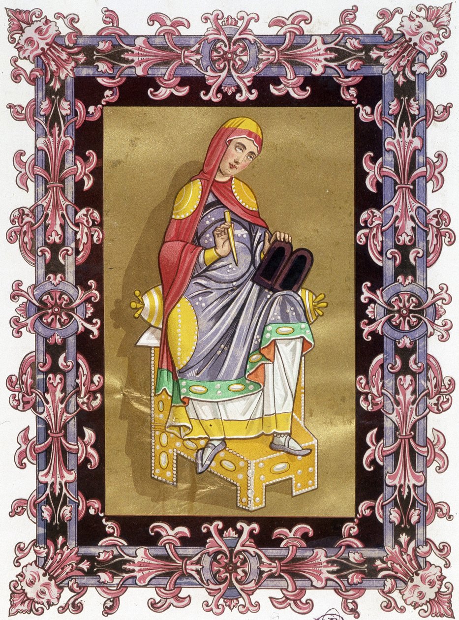 Radegonde (ca. 520-587), Queen of France, Wife of Clotaire I. Chromolithography of the 19th Century Based on Illumination by Unknown artist