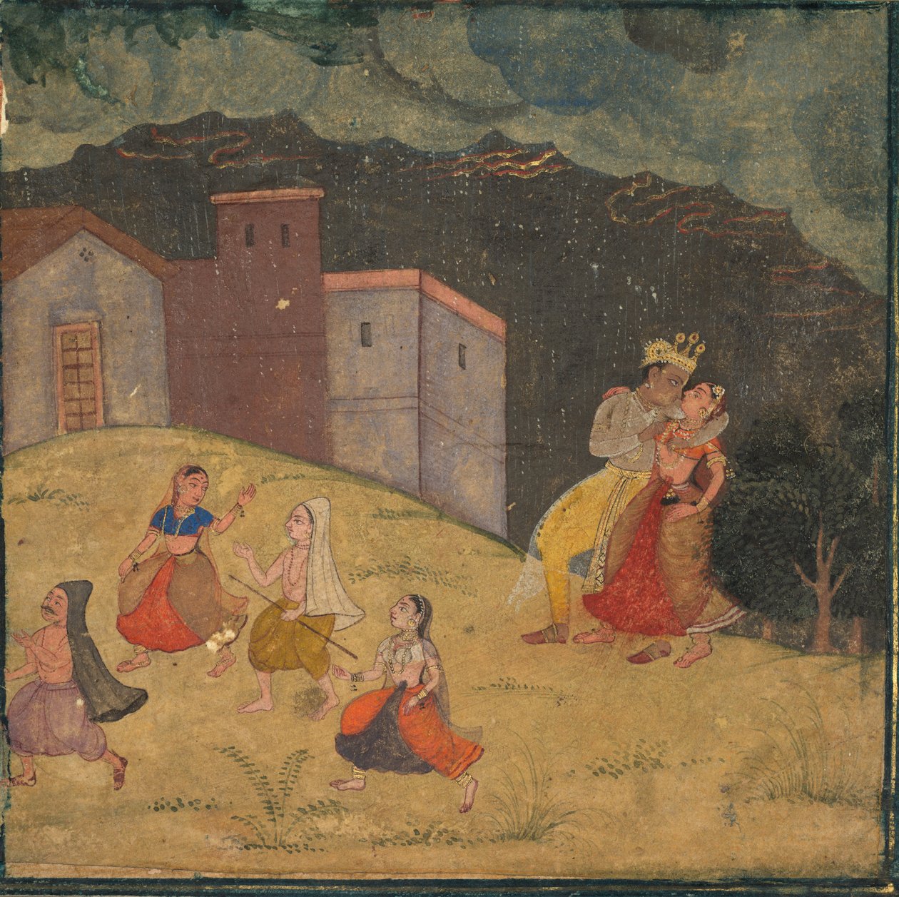 Radha and Krishna Caught in a Storm by Unknown artist