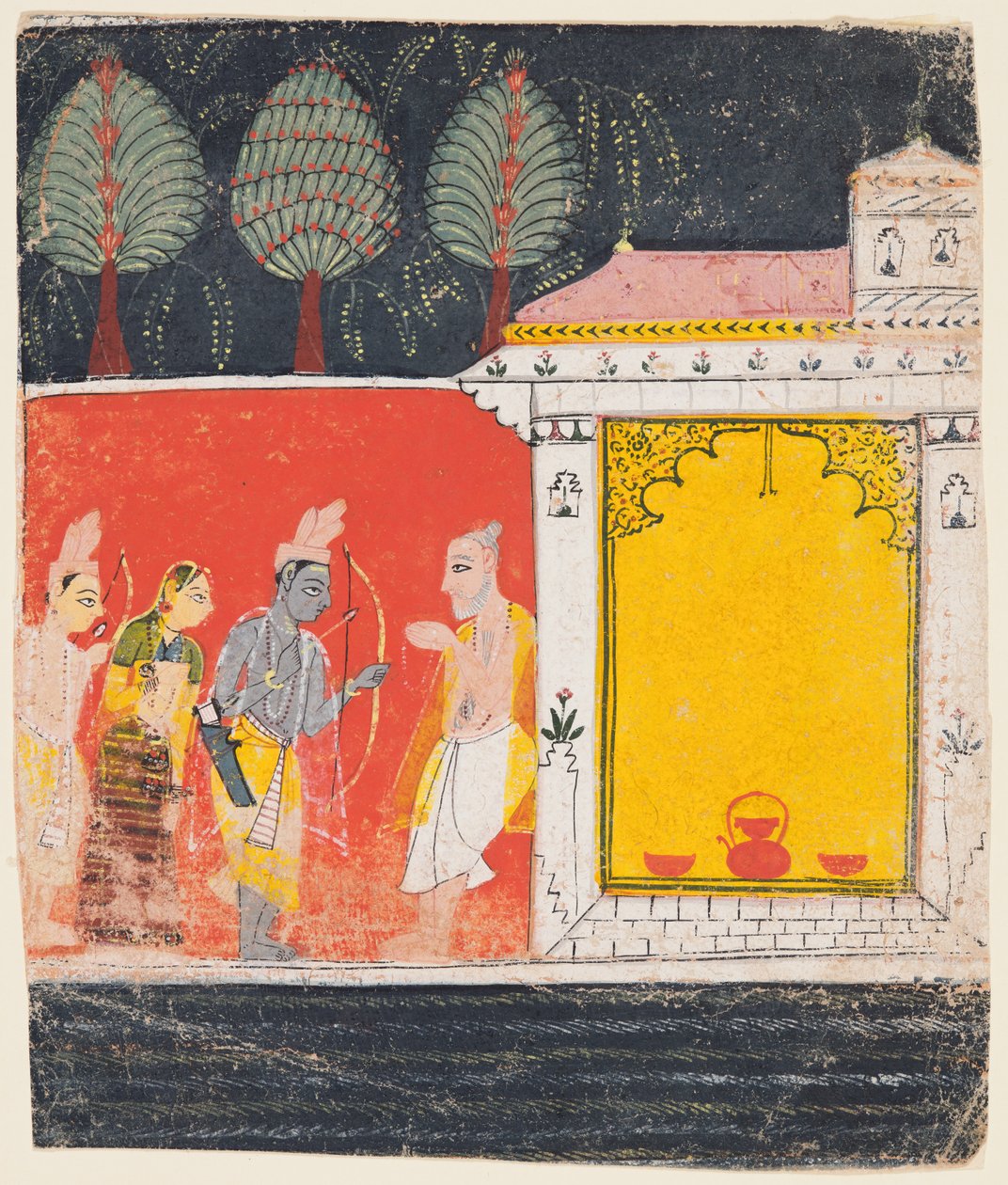 Rama, Sita, and Lakshmana Visit the Hermitage of the Sage Bharadvaja at Prayaga, from a Ramayana by Unknown artist