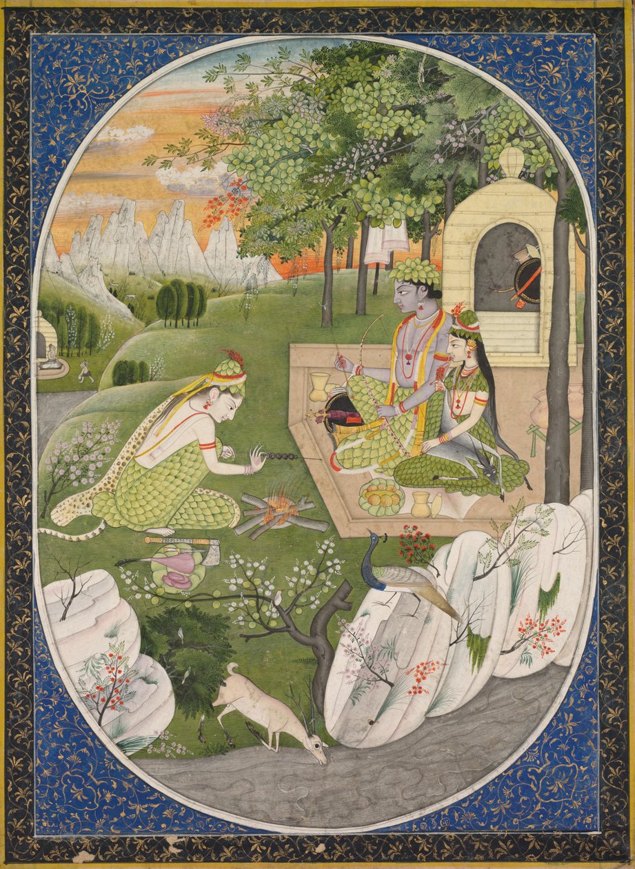 Rama, Sita and Lakshmana in the Forest, page from the Ramayana (Tales of God Rama) by Unknown artist