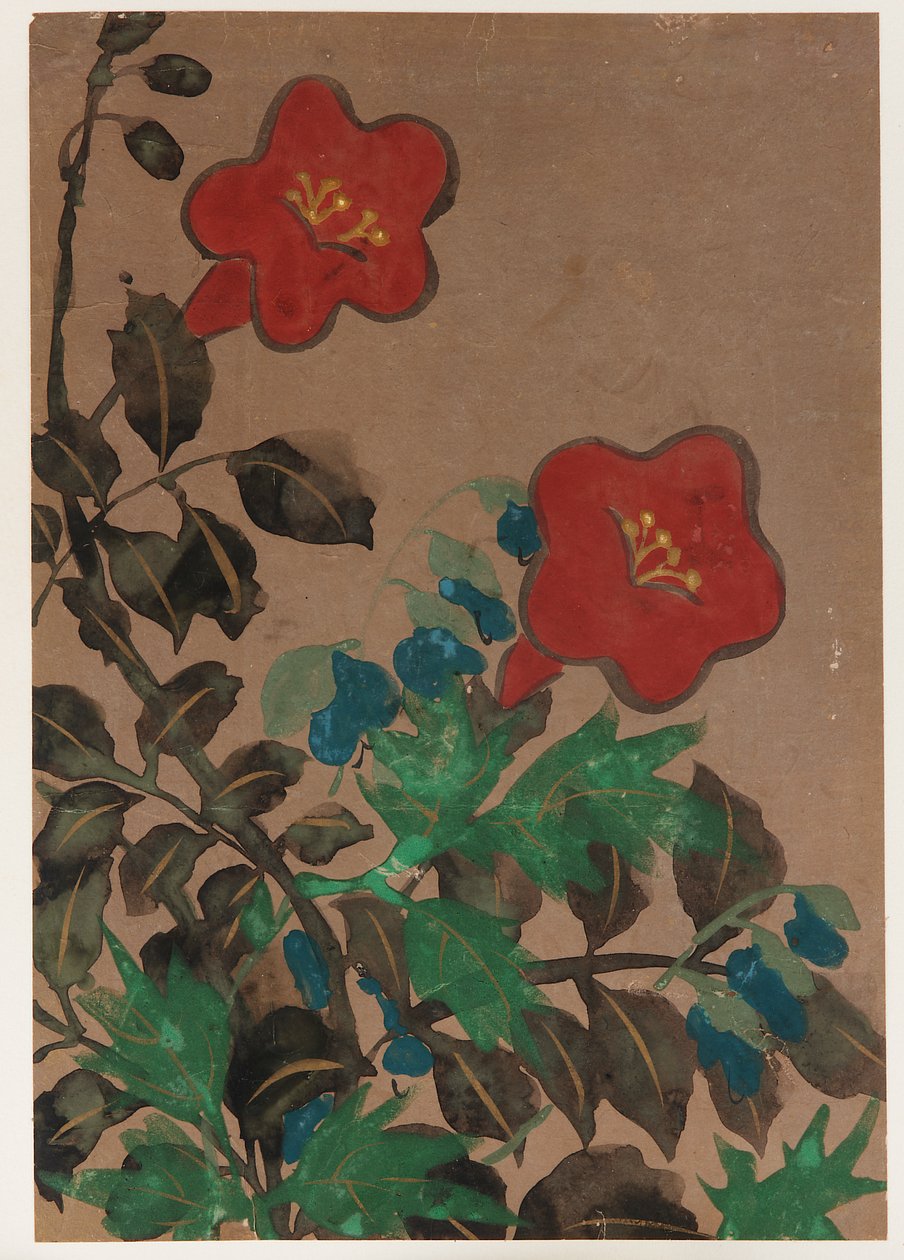 Red and Blue Flowers and Foliage by Unknown artist