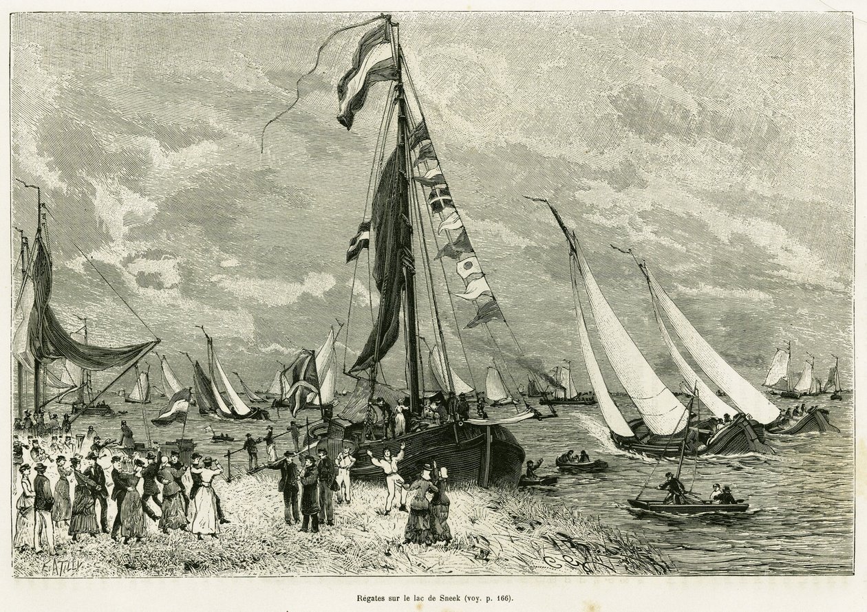 Regattas on Lake Sneek (Netherlands). Engraving to illustrate the story 