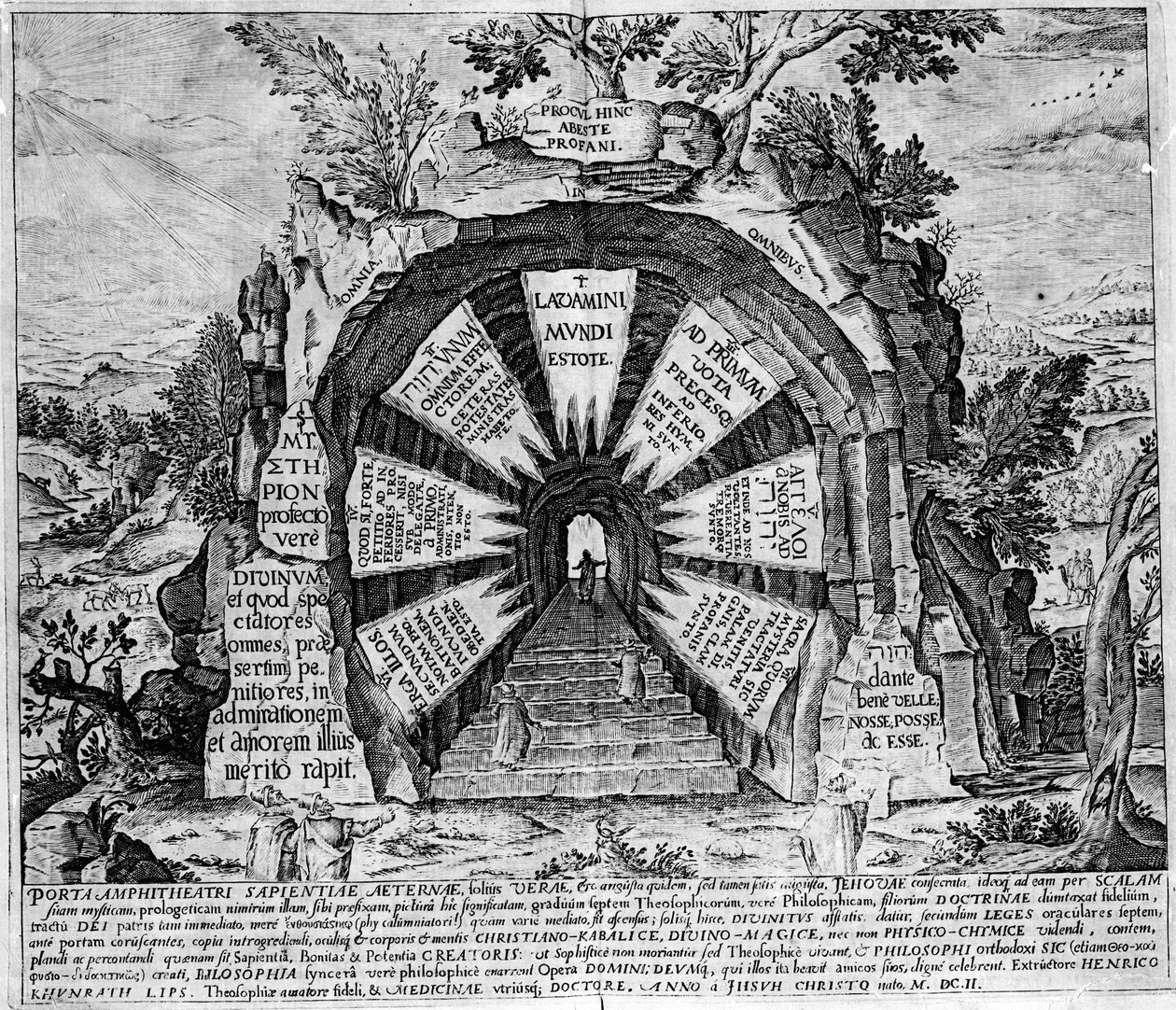 Representation of the entrance of the House of Mysteres, symbolic of eternal life. Engraving of the 