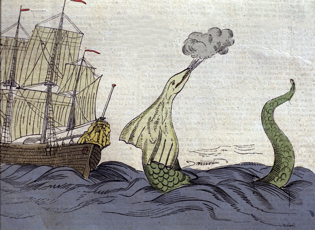 Representation of the sea snake seen by the Norwegian missionary Hans Egede (1686-1758) during his trip to Greenland. Engraving of the 18th century by Unknown artist