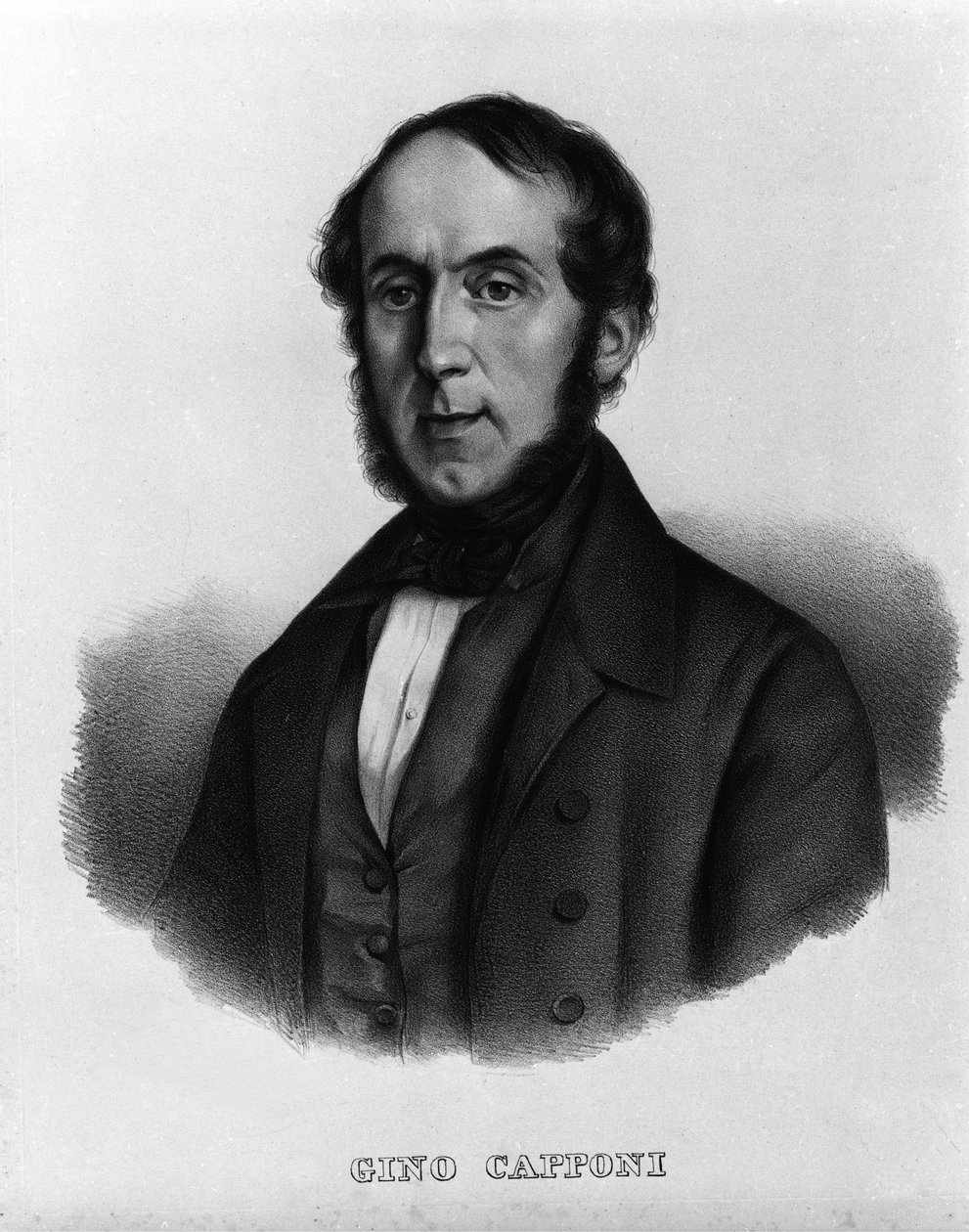 Risorgimento: portrait of the Italian writer and politician Gino Capponi. Engraving of the 19th century by Unknown artist
