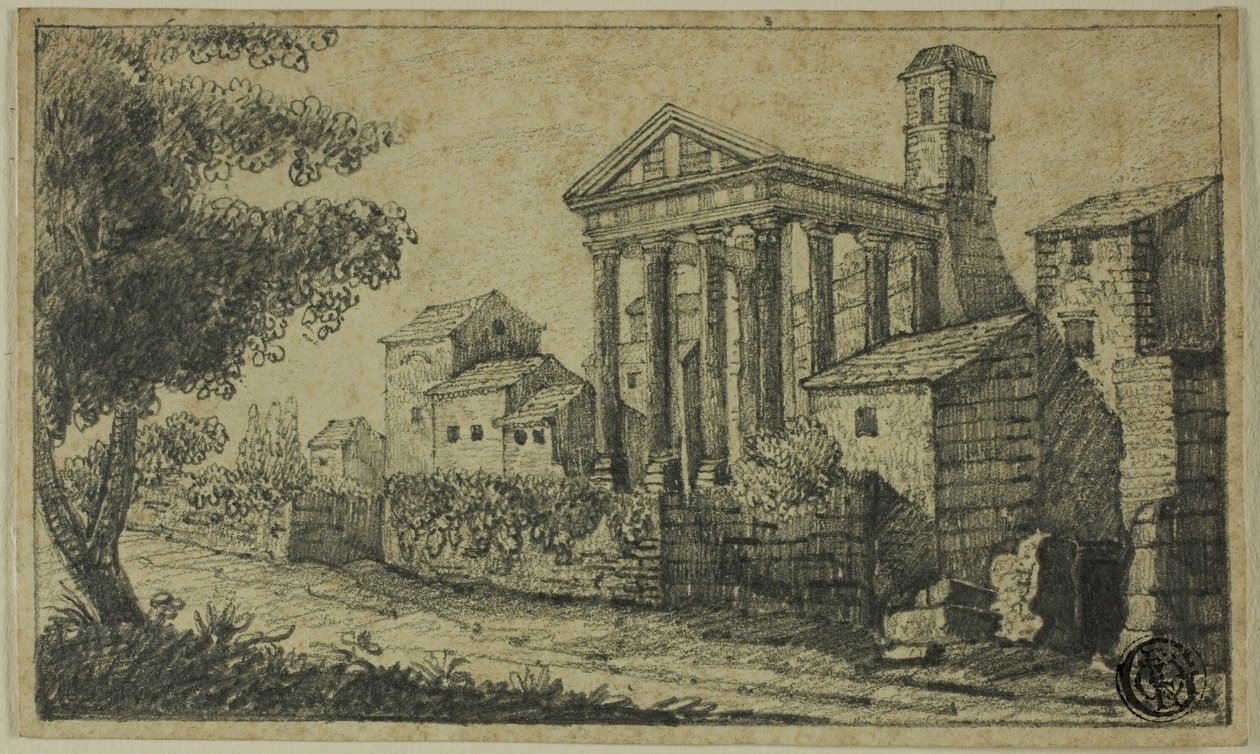 River Landscape with Roman Temple by Unknown artist