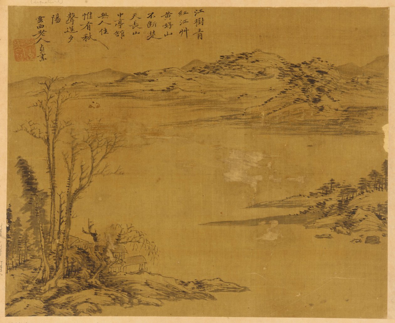 River Landscape: Trees and Houses in the Foreground by Unknown artist