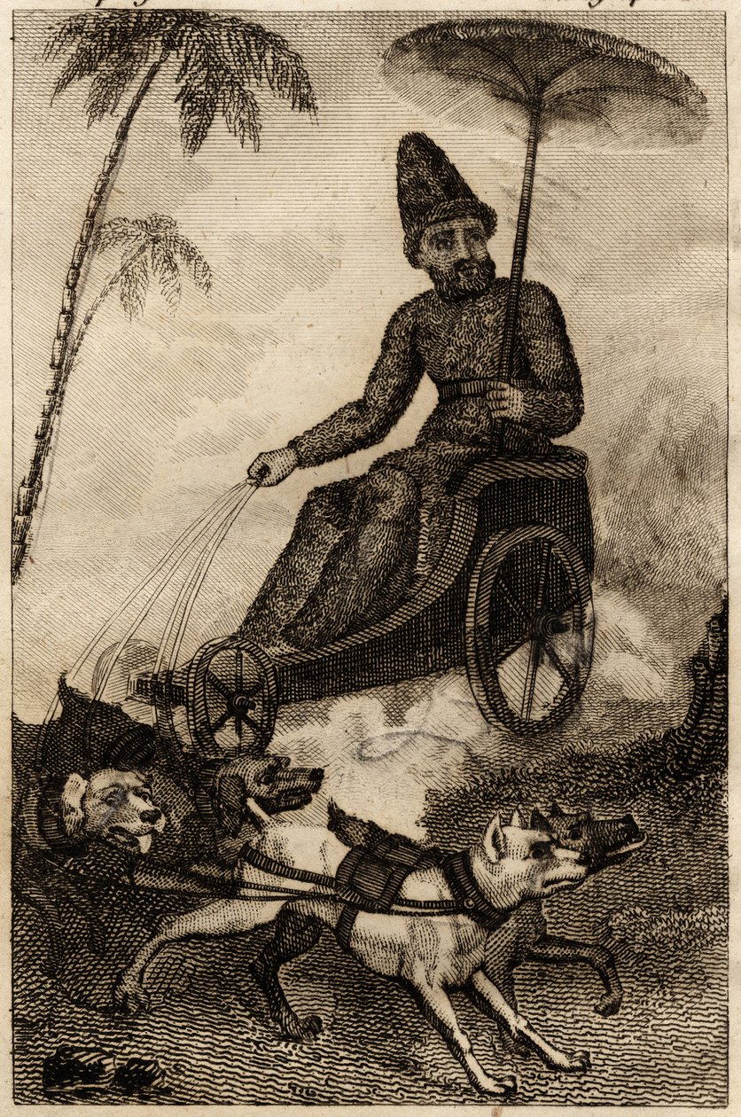 Robinson Crusoe on His Chariot Traine by Six Dogues by Unknown artist
