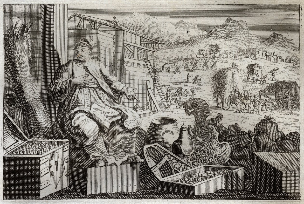 Royaumont Bible, New Testament: Madness of Wealth or The Parable of the Rich Man. Jesus Christ speaks against the vanity of a rich man, who applauded himself in his great possessions, and died the next night. Illustration from 1811. by Unknown artist