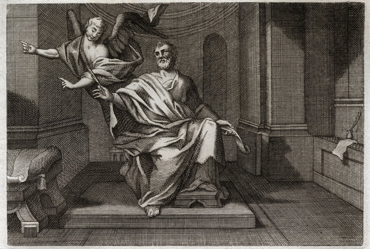 Royaumont Bible, New Testament: The Evangelist Saint Matthew with the Angel. Illustration from 1811. by Unknown artist