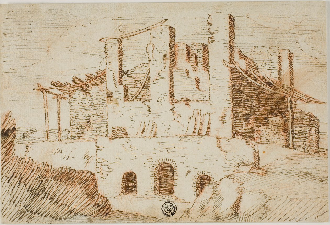 Ruins with Farm Shed by Unknown artist