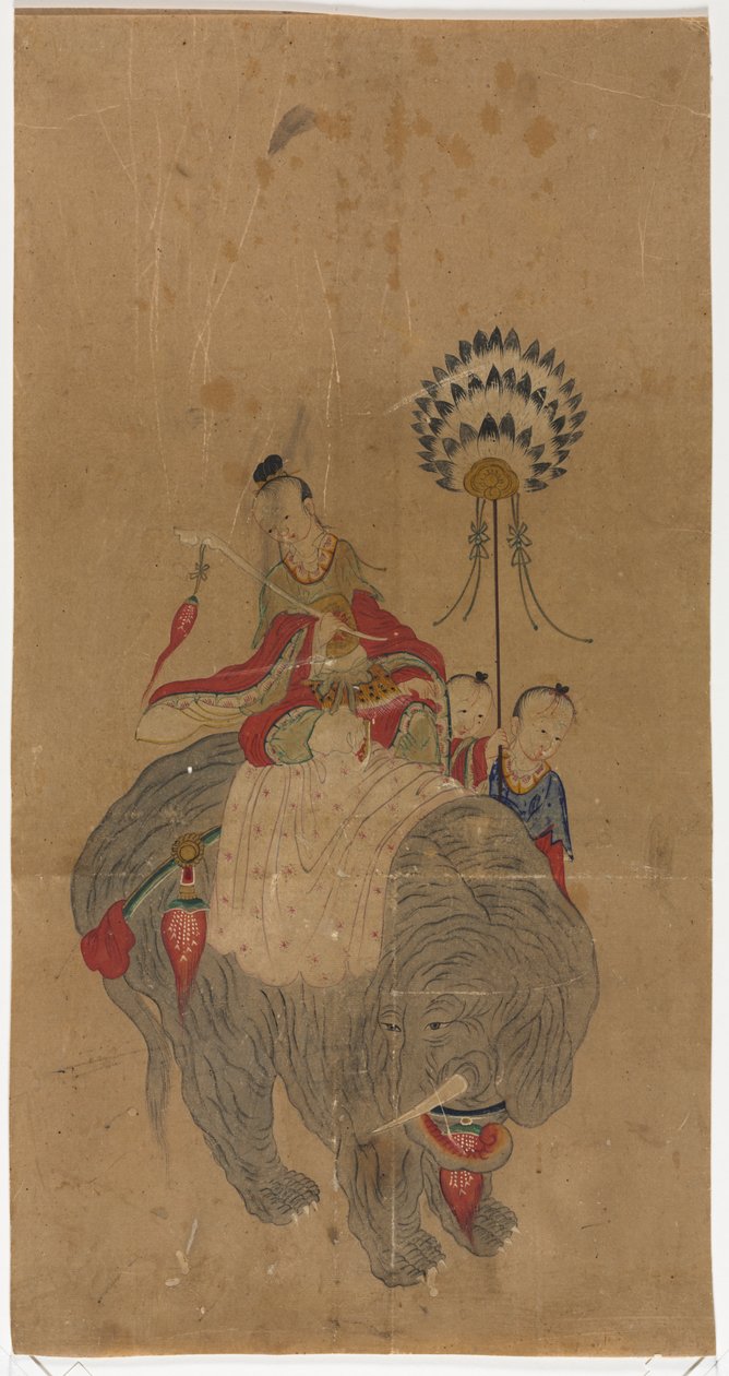 Samantabhadra on an Elephant with Two Attendants by Unknown artist