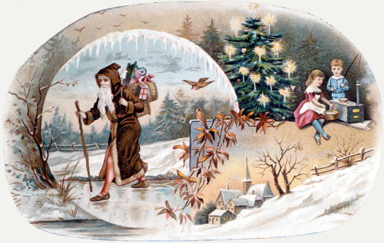 Santa brings gifts to the children by Unknown artist