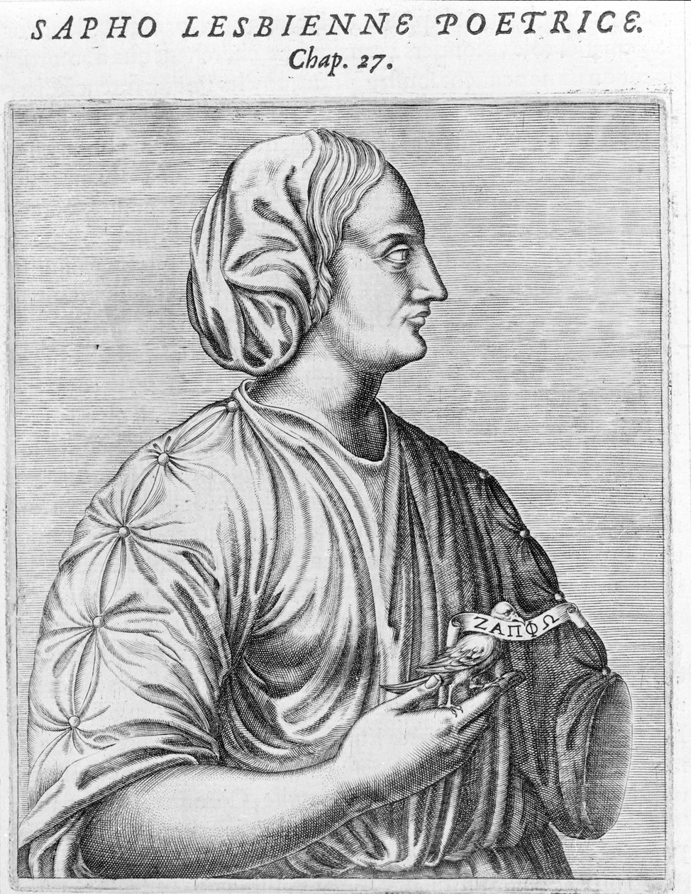 Sappho poet and lesbian. 18th century engraving. by Unknown artist