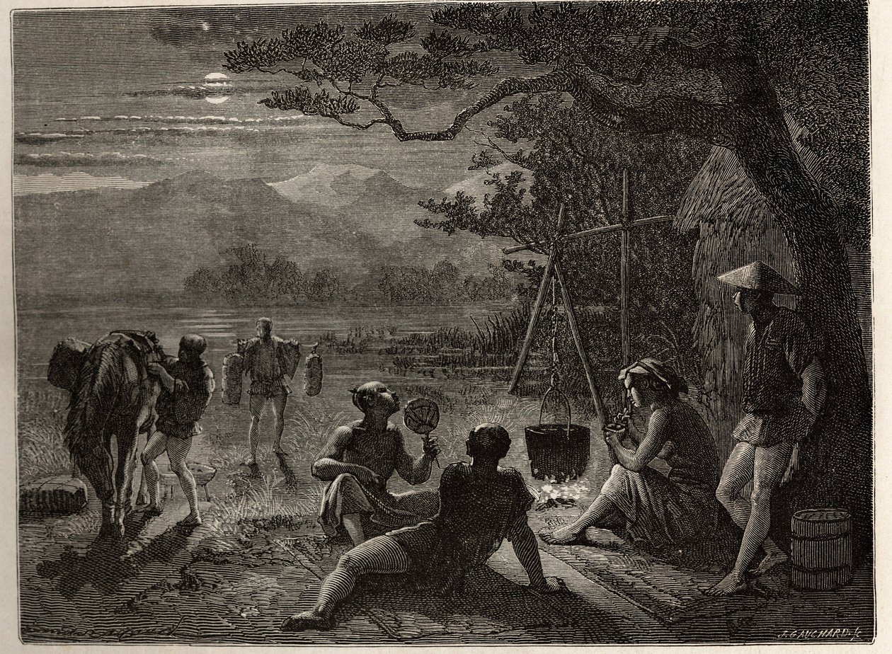 Scene of rest in the country, in the moonlight by Unknown artist