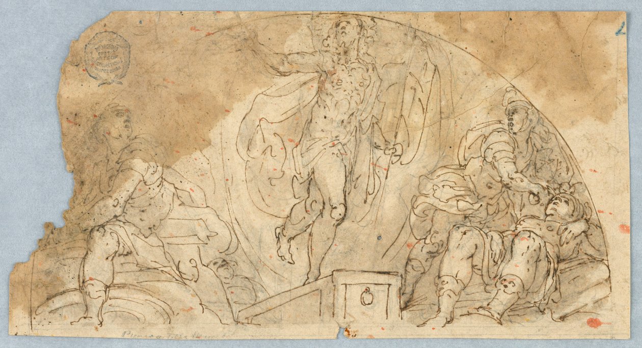 Semi-circular Figural Scene with Central Figure Possibly Ascending by Unknown artist