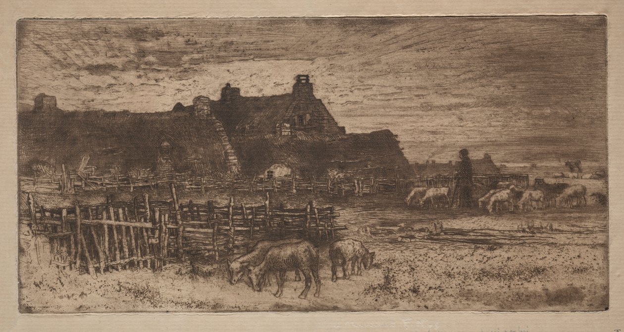 Sheepfold: Sunset by Unknown artist