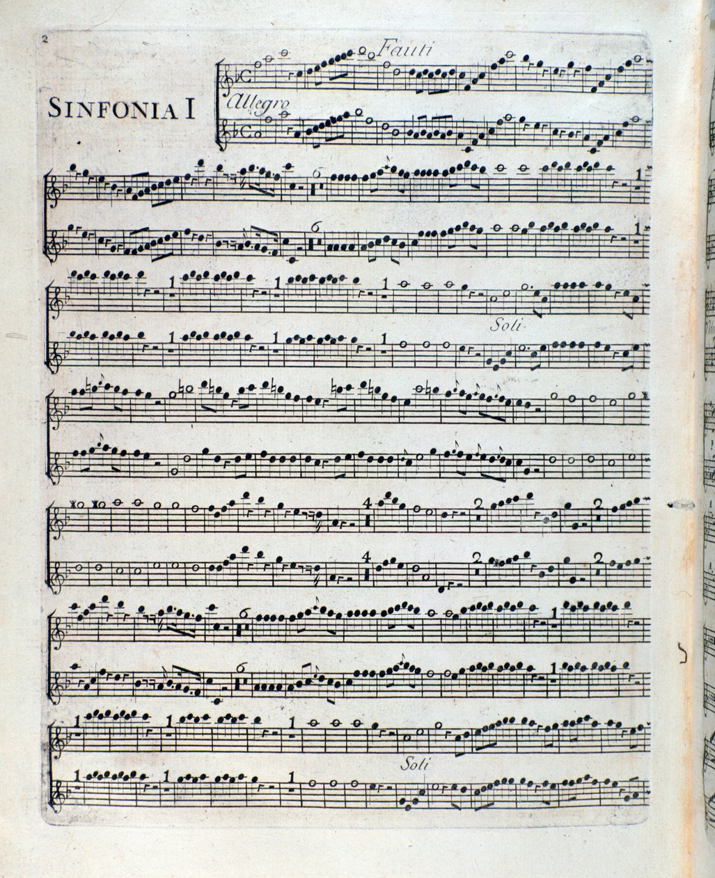 Sheet music for the flute in the first symphony of Sei sinfonie a piu strumenti op. 5 by Francois Joseph Gossec by Unknown artist