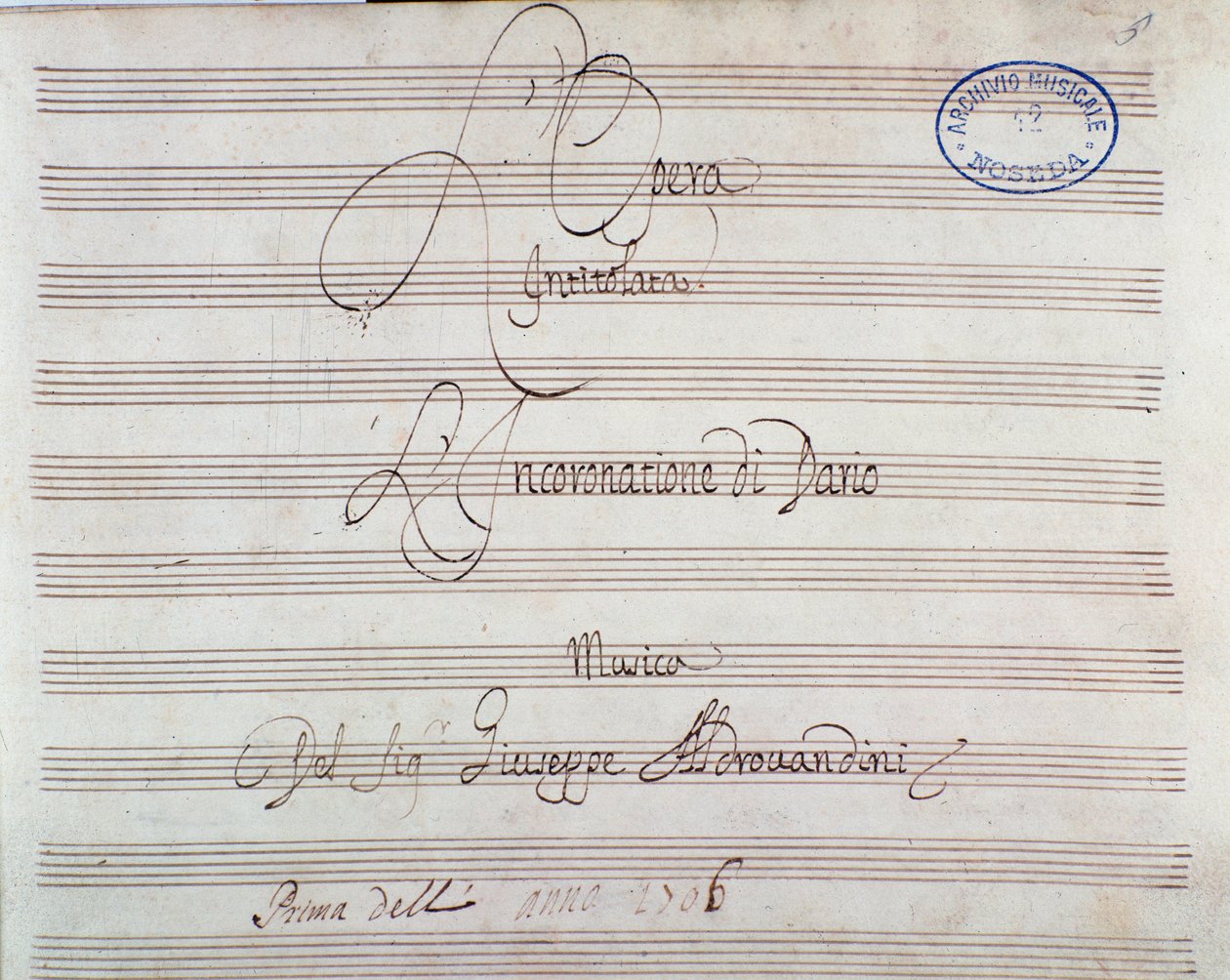 Sheet music page for The coronation of Darius by Giuseppe Aldrovandini by Unknown artist